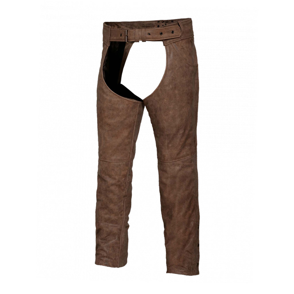 CH720 TAN MENS UNISEX LEATHER CHAPS W JEAN POCKETS