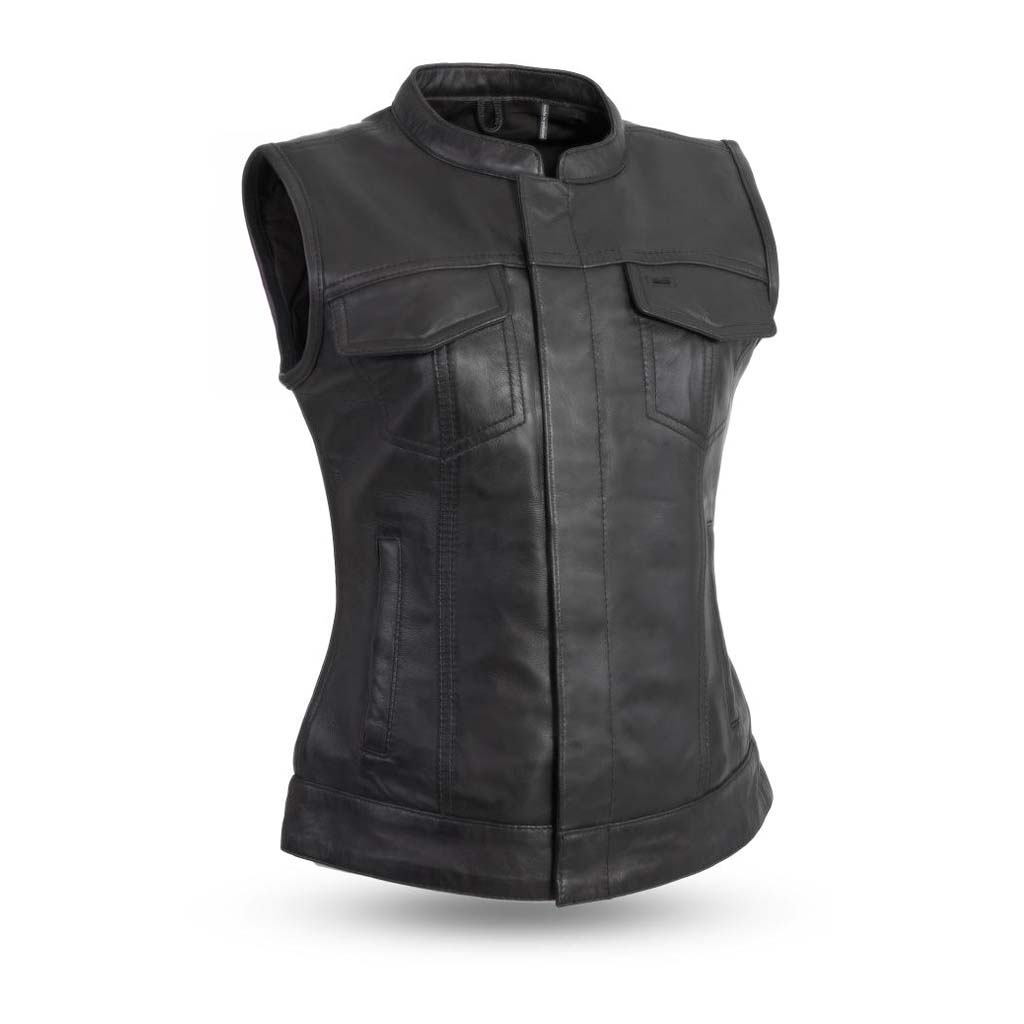 Womens leather vest motorcycle hot sale