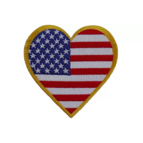 3" X 3" YELLOW BORDER USA FLAG HEART PATCH