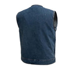 V624DM MENS BLUE DENIM MOTORCYCLE CLUB VEST BACK VIEW WITH PIPING COLLAR