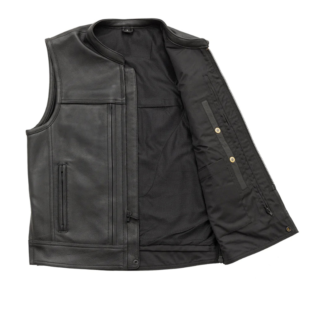 V649 MENS LEATHER MOTORCYCLE CLUB VEST WITH FRONT ZIPPER
