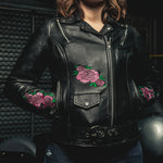 LB197 LADIES CLASSIC LEATHER JACKET W/ FLOWERS EMBROIDERY