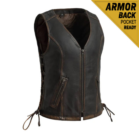 LV576DB LADIES LEATHER WESTERN VEST W/ FRONT ZIPPER