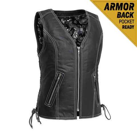 LV576C LADIES LEATHER WESTERN VEST W/ FRONT ZIPPER