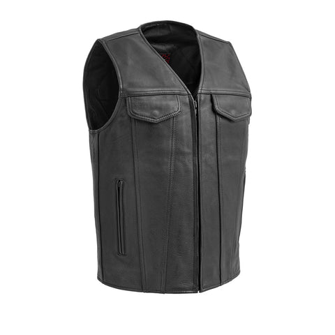 V617 MENS LEATHER CLUB/WESTERN VEST W/ FRONT ZIPPER