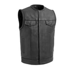 V638 MENS LEATHER CLUB VEST W/ PIPING COLLAR