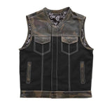 V666CV MENS CANVAS CLUB VEST W/ LEATHER ACCENTS