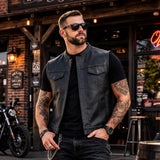 V686 MENS LEATHER CLUB VEST W/ MANDARIN COLLAR