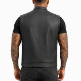 V690 MENS LEATHER CLUB VEST W/ MANDARIN COLLAR