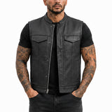 V690 MENS LEATHER CLUB VEST W/ MANDARIN COLLAR