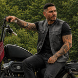 V690 MENS LEATHER CLUB VEST W/ MANDARIN COLLAR