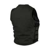 LV212TX LADIES BLACK TEXTILE MOTORCYCLE SWAT VEST BACK VIEW WITH PIPING COLLAR & TRIPLE SIDE STRAPS