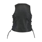 LV245 LADIES BLACK LEATHER MOTORCYCLE FASHION VEST BACK VIEW WITH & SIDE LACES