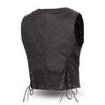 LV515 LADIES BLACK LEATHER MOTORCYCLE WESTERN VEST BACK VIEW WITH ADJUSTABLE BACK LACES