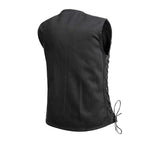 LV519TW LADIES BLACK TWILL MOTORCYCLE WESTERN VEST BACK VIEW WITH SIDE LACES