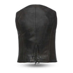 LV544 LADIES BLACK LEATHER MOTORCYCLE WESTERN VEST BACK VIEW WITH ADJUSTABLE LOWER BACK LACING