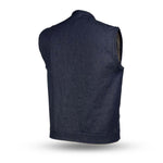V634DM MENS BLUE DENIM MOTORCYCLE CLUB VEST BACK VIEW WITH PIPING COLLAR