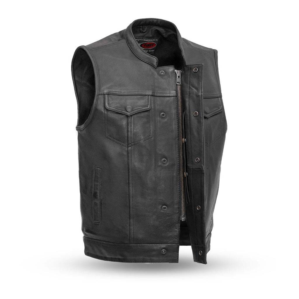 V689 MENS LEATHER MOTORCYCLE CLUB VEST WITH MANDARIN COLLAR – San Diego ...